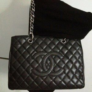 CHANEL Grand Shopping Tote (GST) Black Caviar with Silver Hardware 2015